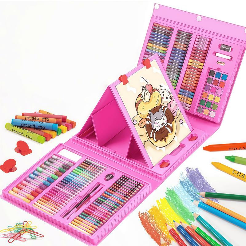 Art Supplies, 208-Piece Drawing Art Kit, Gifts for Kids Girls Boys Teens, Art Set Crafts Case with Double Sided Trifold Easel, Includes Sketch Pads, Crayons, Colored Pencils (Pink)