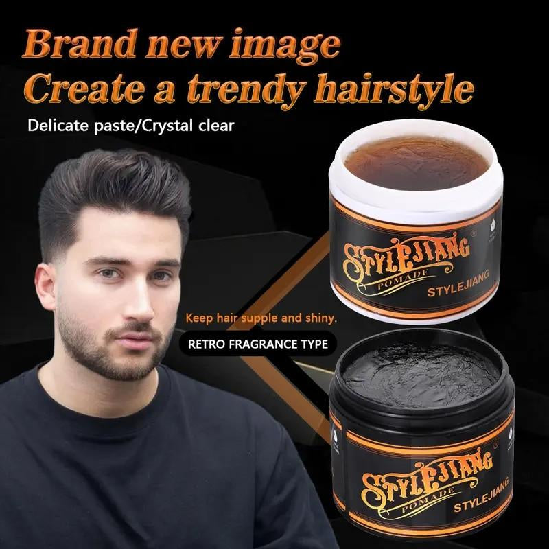 STYLEJIANG Strong Hold Pomade 4Oz Water-Soluble Wax for Curly Thick Stubborn Hair Long Lasting Shine Fresh Scent Men'S Hair Care