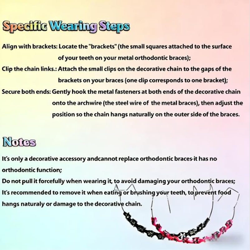 Colorful Fake Braces Kit Hook Temporary Removable Tooth Decoration for Parties Cosplay Metal Wires High Comfort Easy Clean Personalized Design Protect Teeth