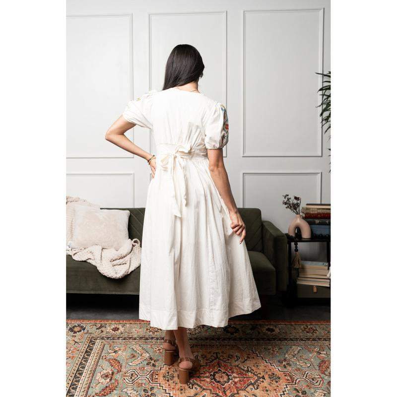 Aurora Bloom Dress with Embroidered Flower Detail
