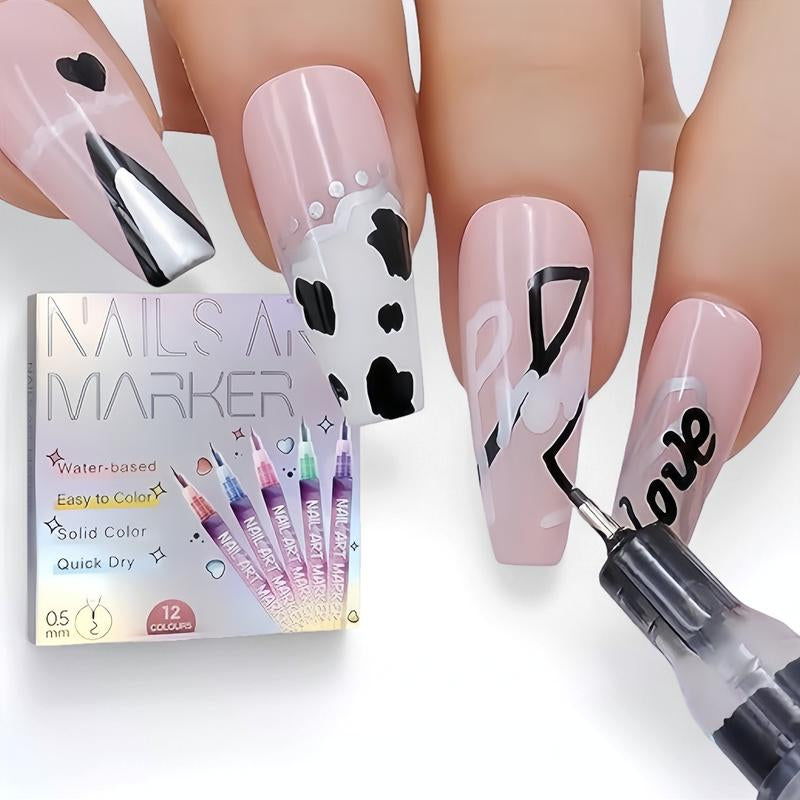 Quick Dry 3D Nail Art Pens 0.5MM Fine Precision Tip Marker for Home Salon Graffiti Liner Water-Based Solid Color Easy to Color