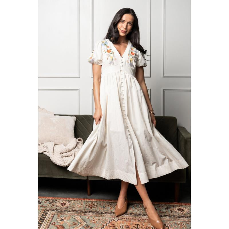 Aurora Bloom Dress with Embroidered Flower Detail