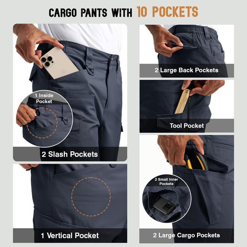 GOPUNE Men'S Tactical Work Pants Multi-Pocket Water Resistant Cargo Pants Ripstop Hiking Military Construction Outdoor Pants 10 Pockets #Springfresh