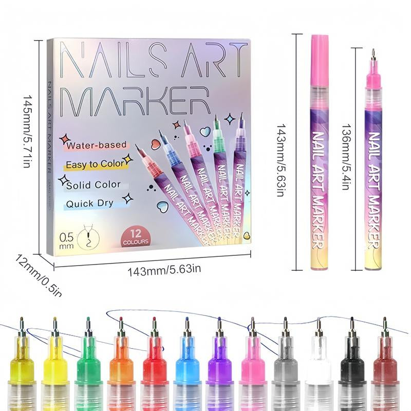 Quick Dry 3D Nail Art Pens 0.5MM Fine Precision Tip Marker for Home Salon Graffiti Liner Water-Based Solid Color Easy to Color